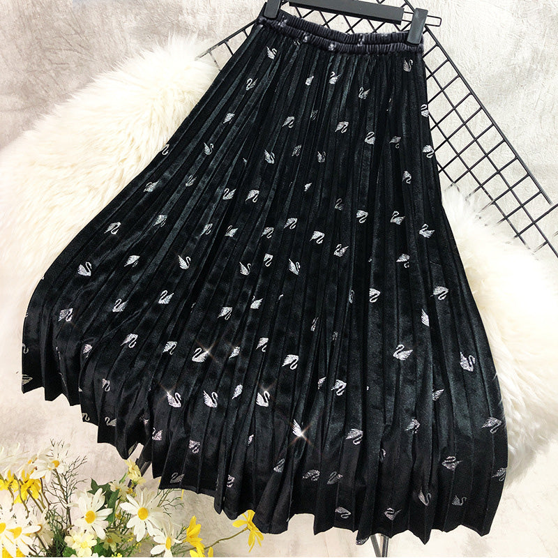 Pleated Metallic Midi Skirt