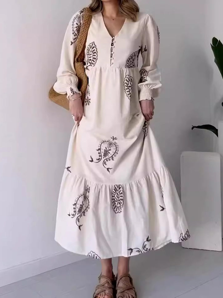 Graphic Print Button-Up Maxi Dress