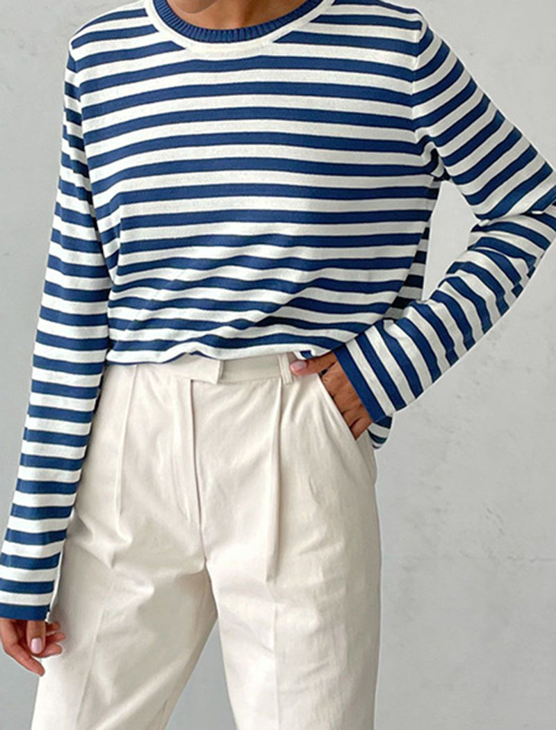Crewneck Striped Knit Pullover