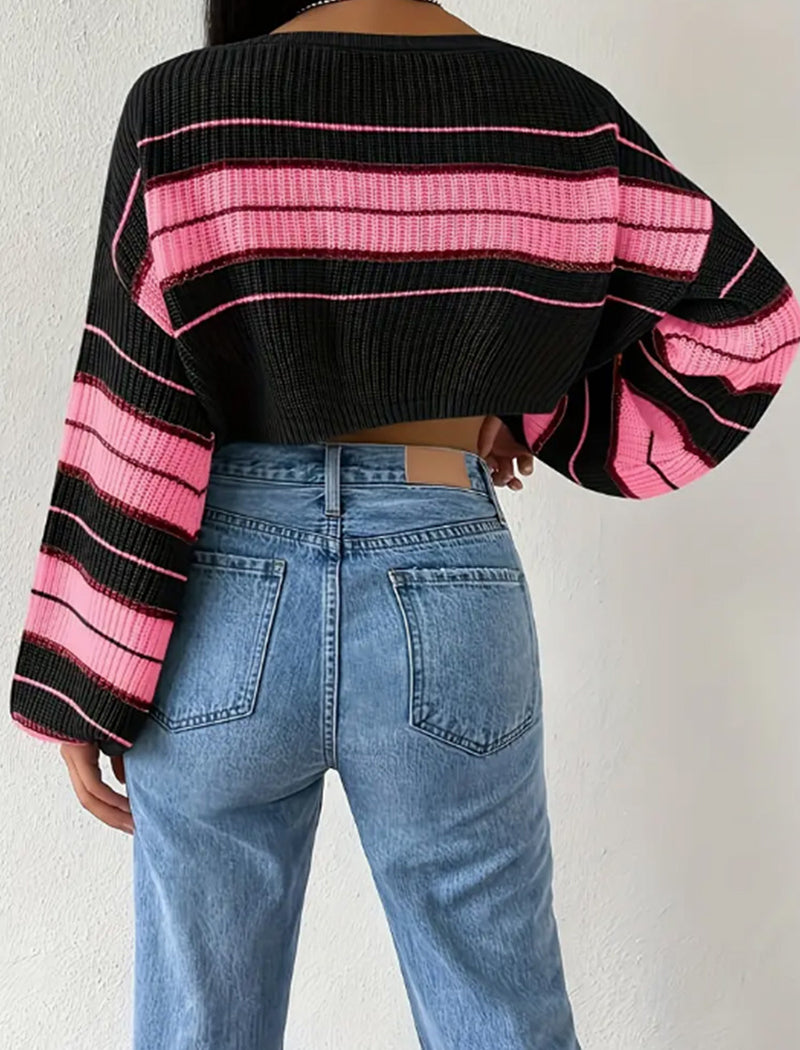 Color Block Striped Drop Shoulder Knit Sweater