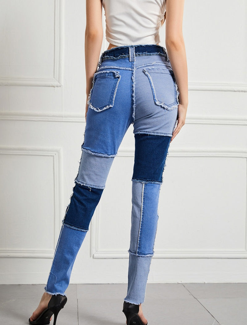 Patchwork High-Waist Skinny Jeans