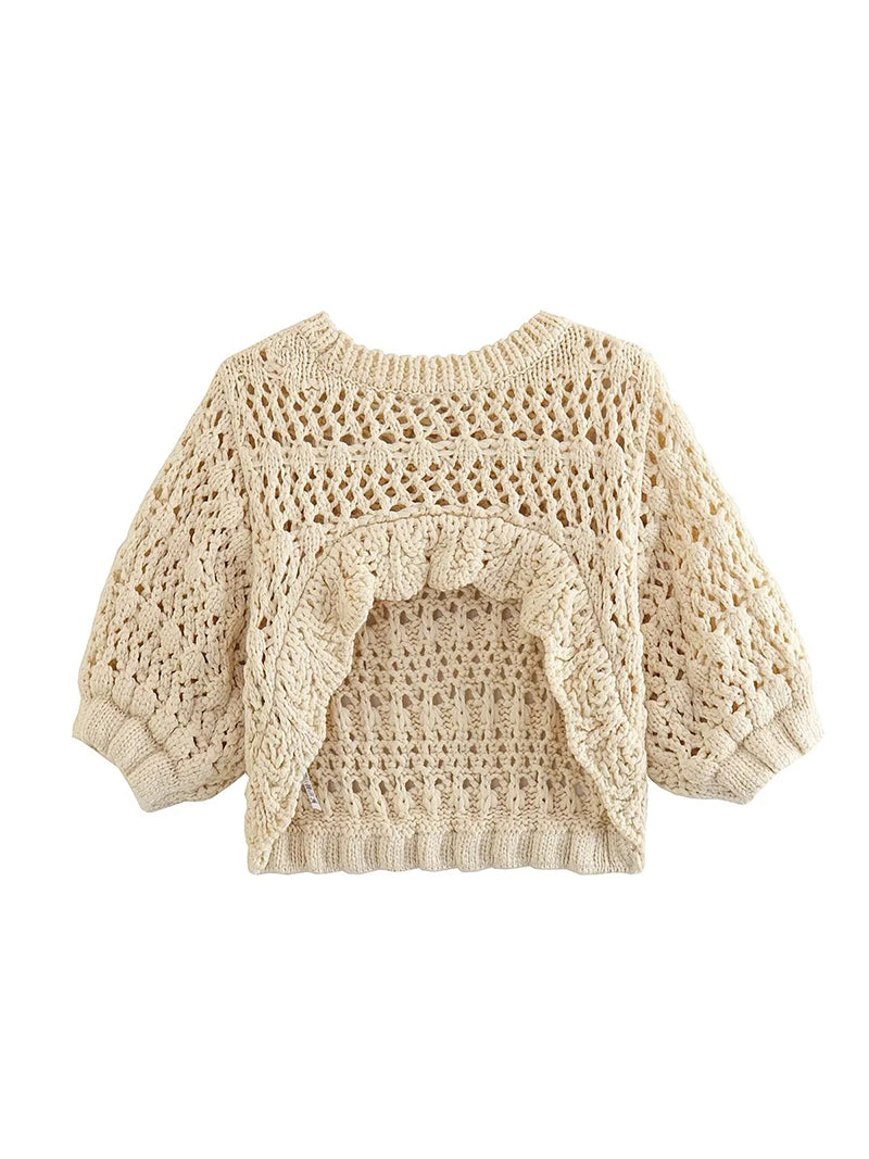 Cropped Eyelet Sweater