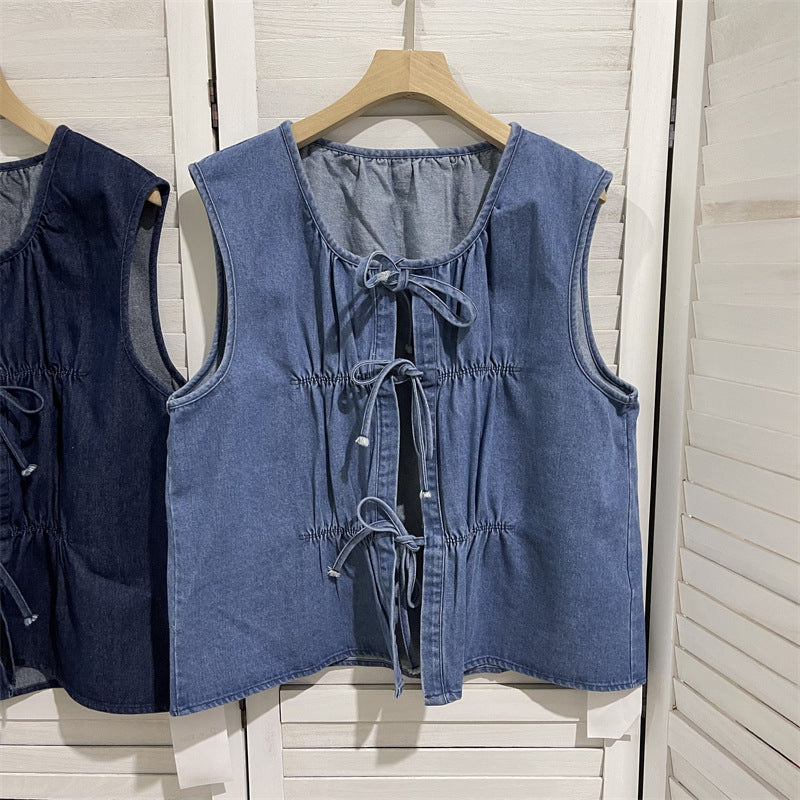 Lace-Up Denim Vest