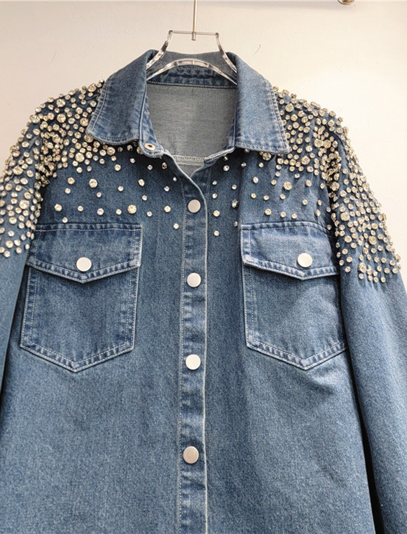 Embellished Oversized Denim Shirt