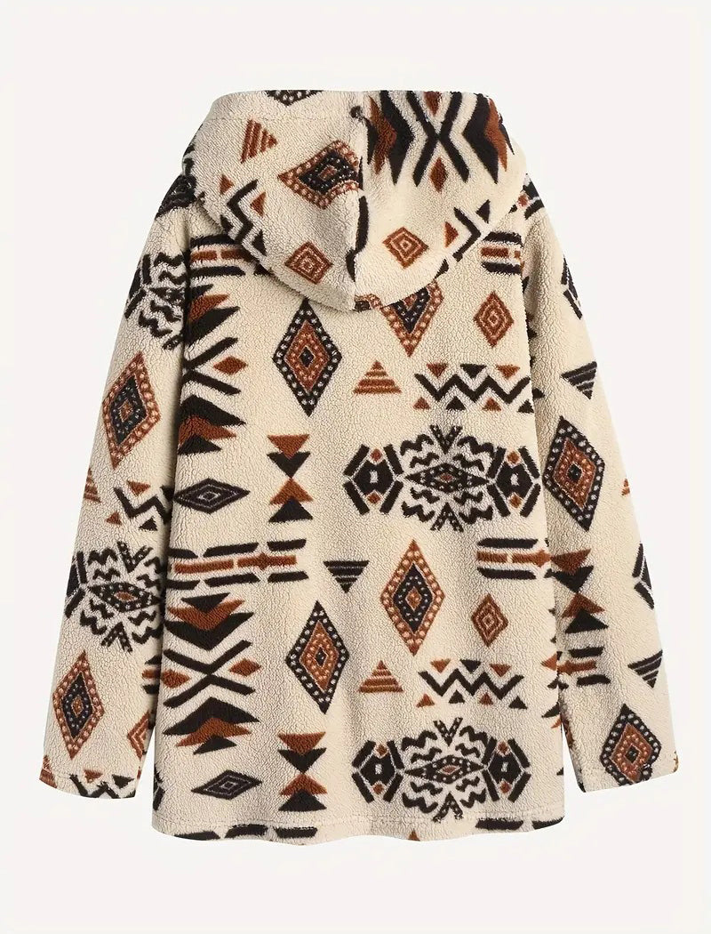 Hooded Mid-Length Plush Pocket Cardigan