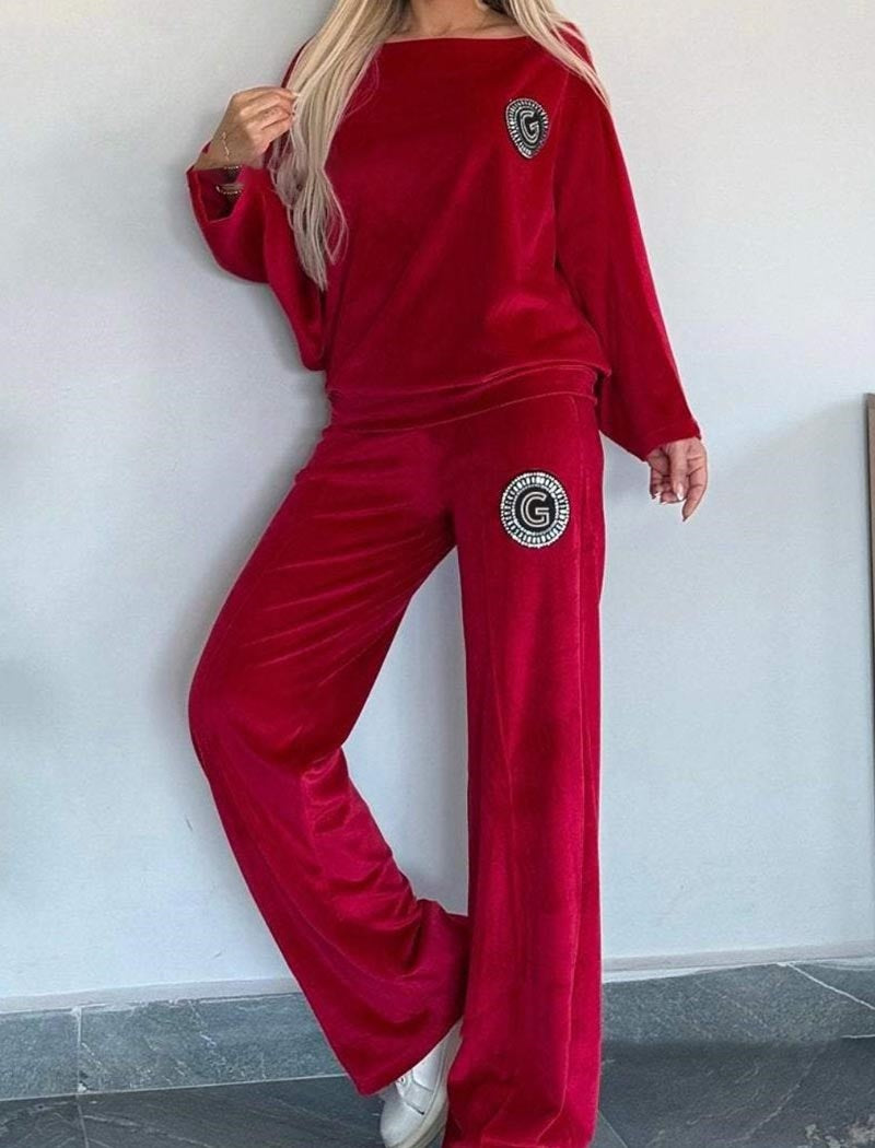 Velvet Loungewear Set with Logo Detail