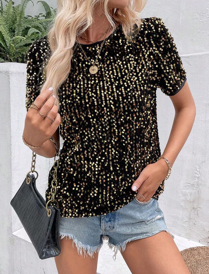 Short-Sleeve Sequin Top