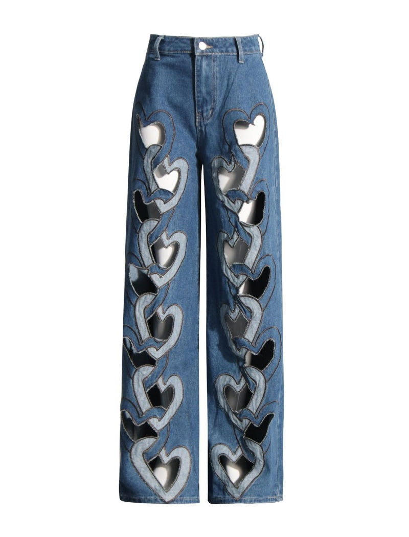 Cutout Heart-Detail Denim Jeans