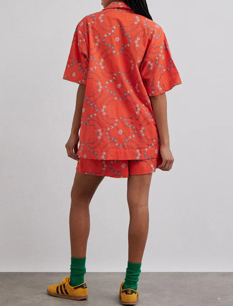 Floral Print Pajama Set with Short Sleeves