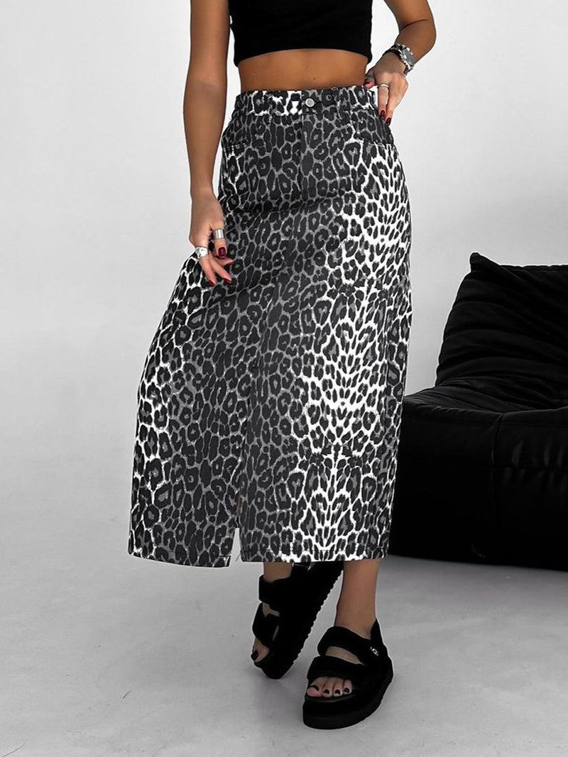 High-Waisted Leopard Midi Skirt