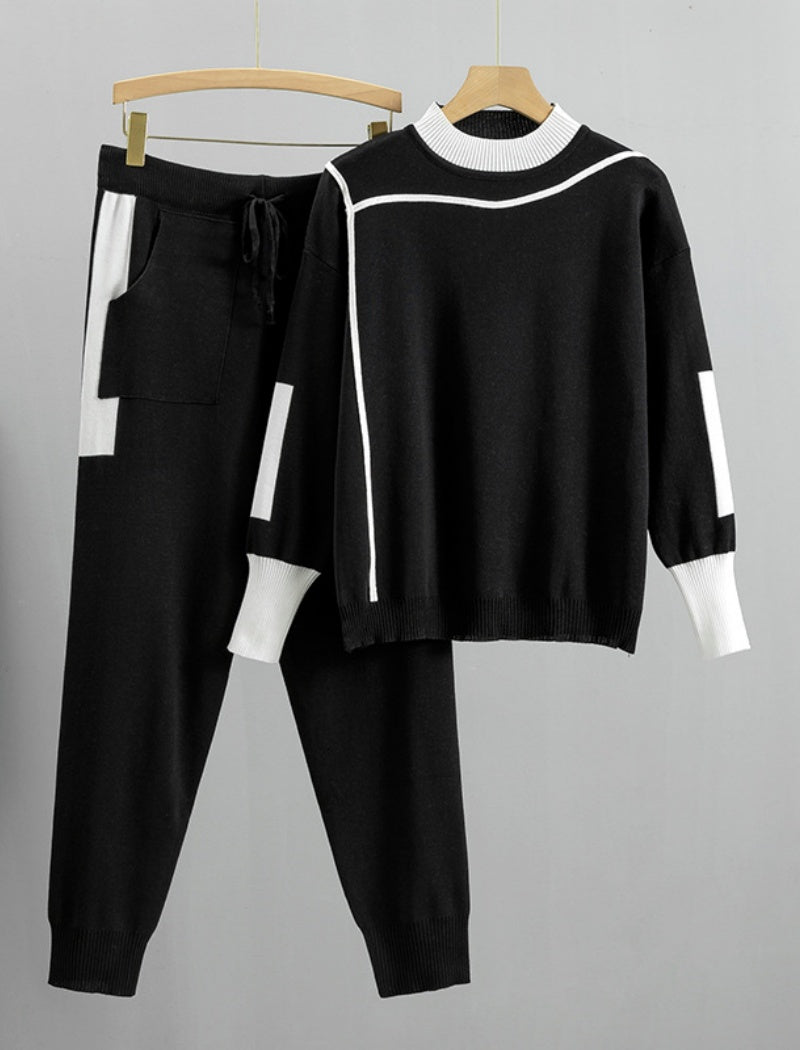 Two-Piece Knit Lounge Set with Contrast Trim