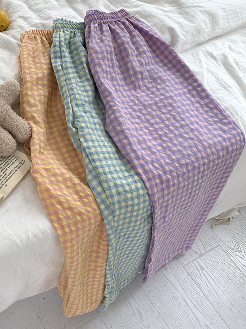 Checkered Wide-Leg Pants