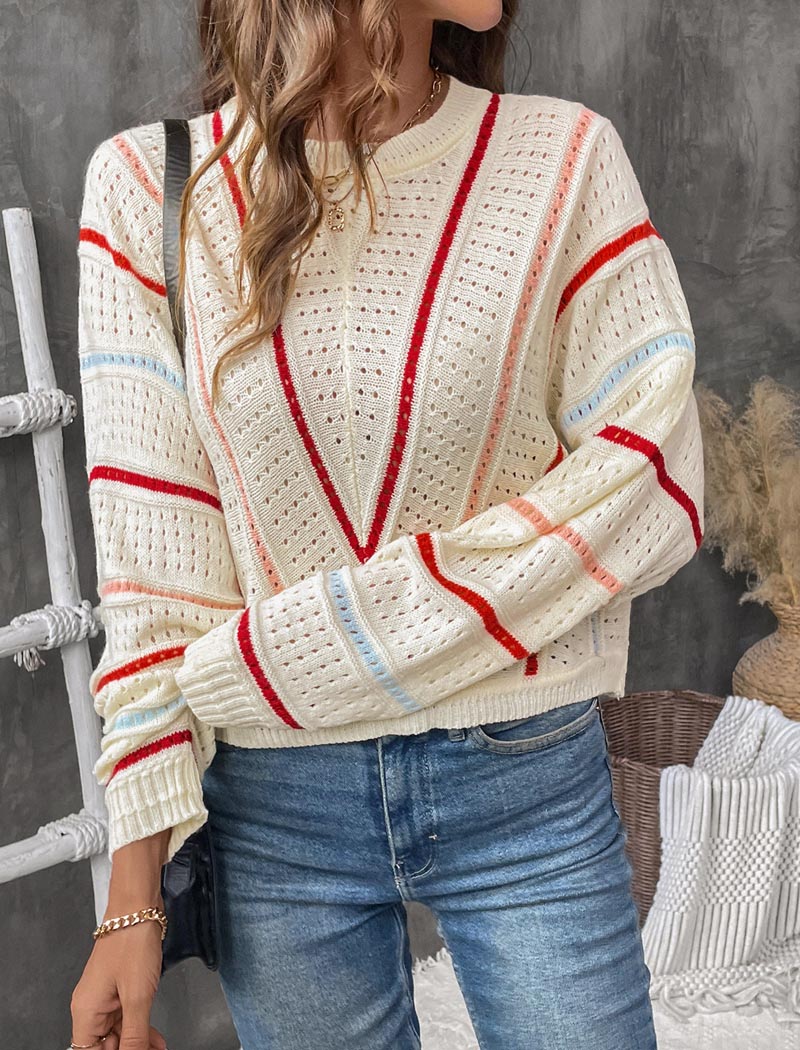 Striped Open-Knit Sweater