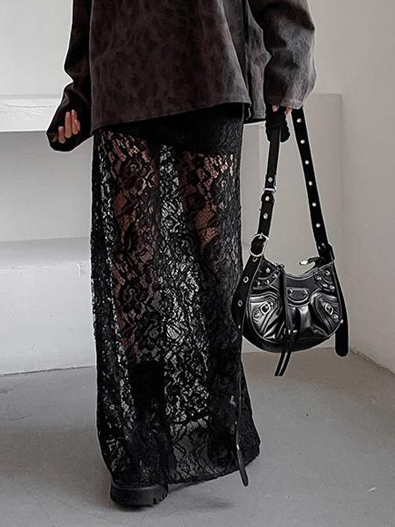 High-Rise Cutout Lace Maxi Skirt