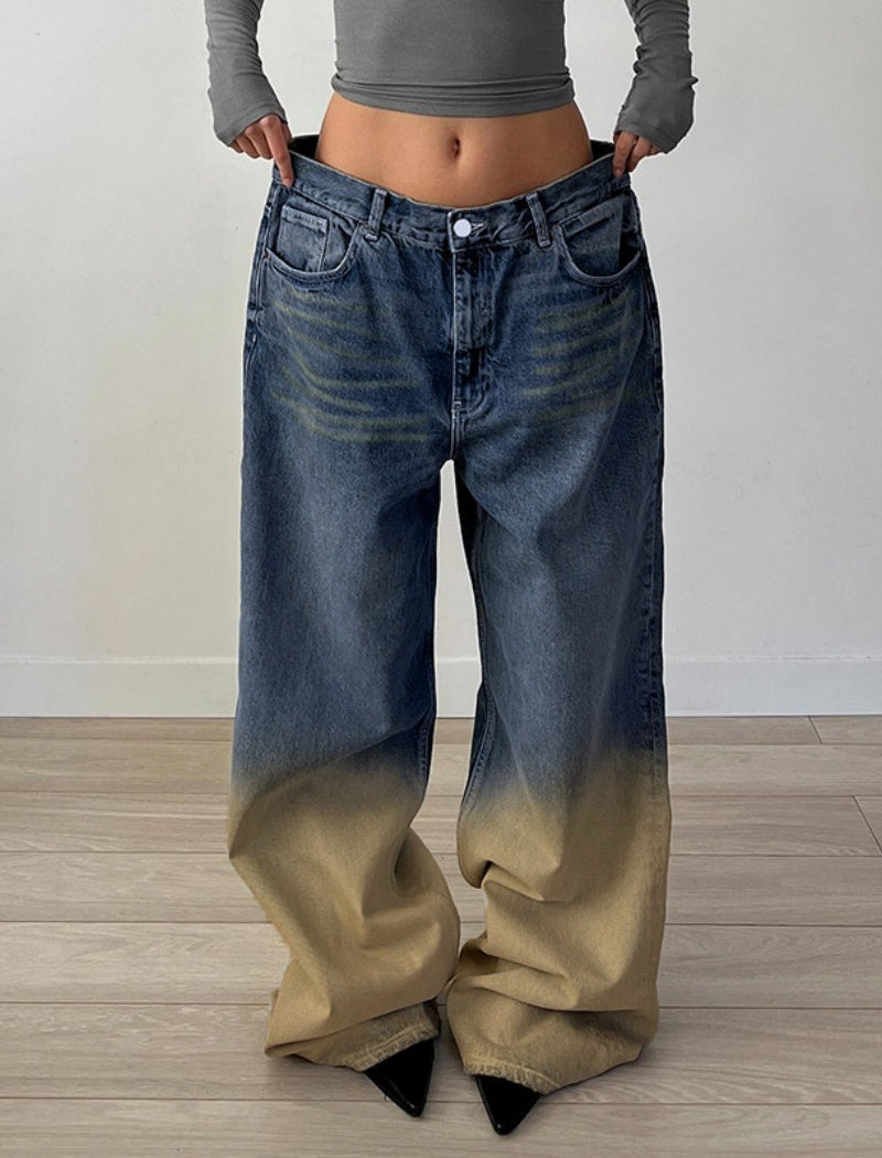 Ombre Wide-Leg Denim Pants