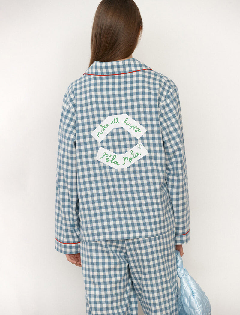 Plaid Long Sleeve Loose Top and Pants Pajama Set