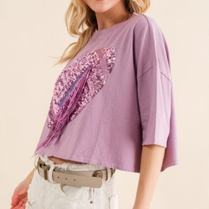 Sequin Fringe Football Graphic Tee