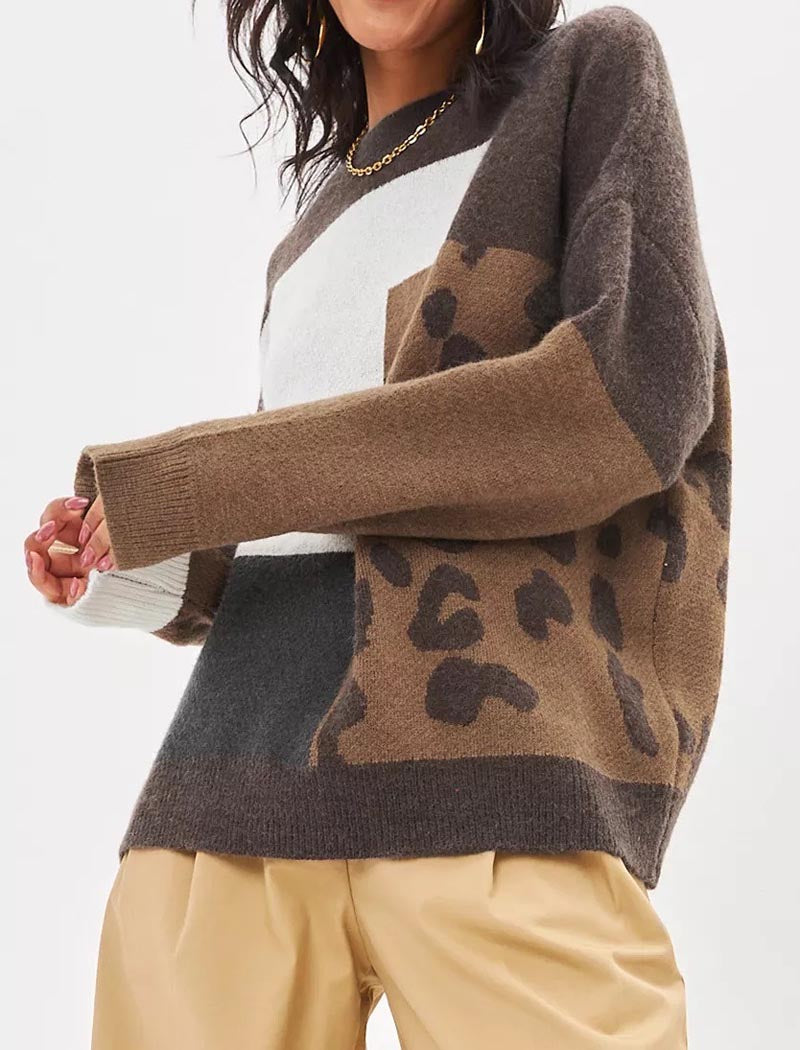 Leopard Print Colorblock Sweater