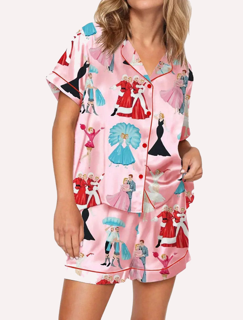 Short-Sleeve Christmas Print Pajama Set