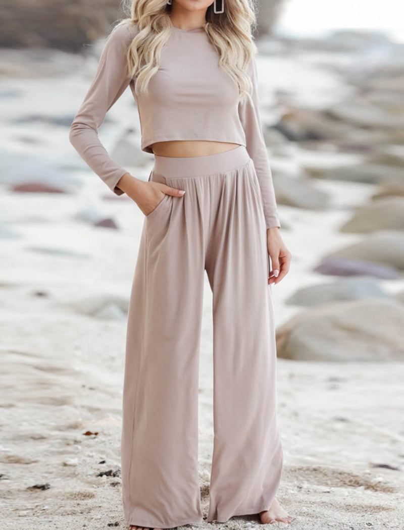 Two-Piece Lounge Set with Wide-Leg Pants