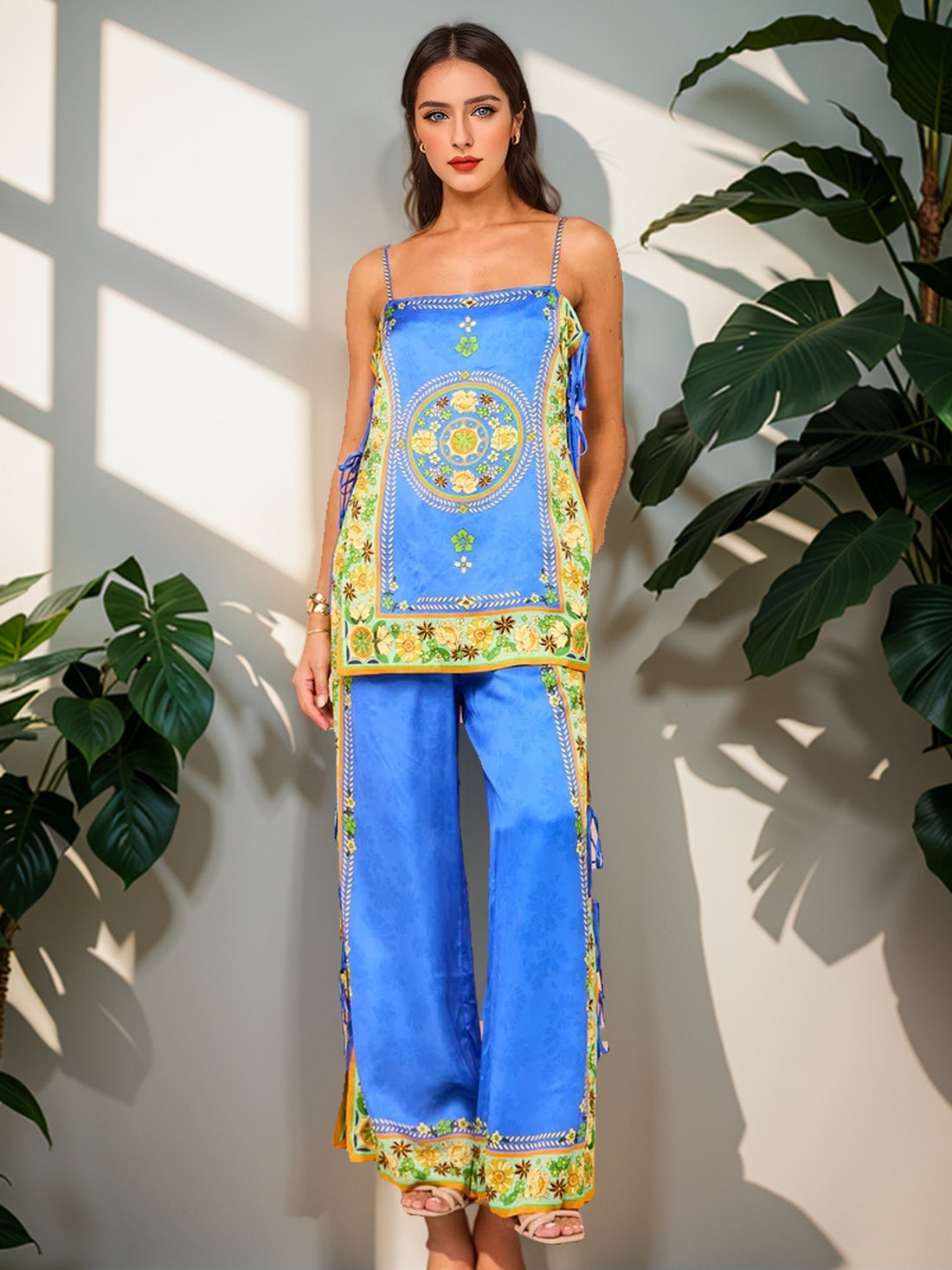 Floral Print Cami and Wide-Leg Pant Set