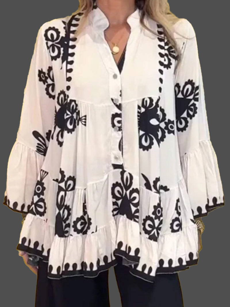 Graphic Flare-Sleeve Blouse