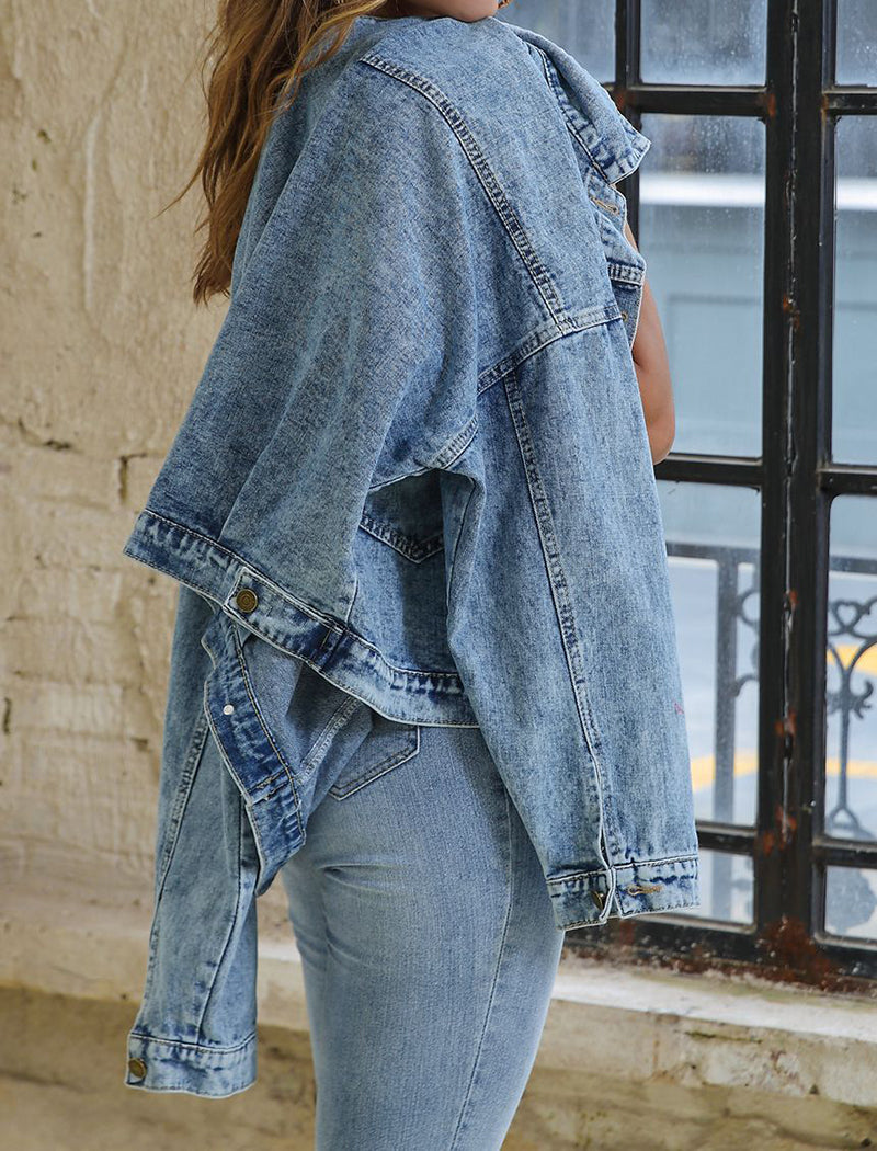 Oversized Denim Jacket with Large Pockets