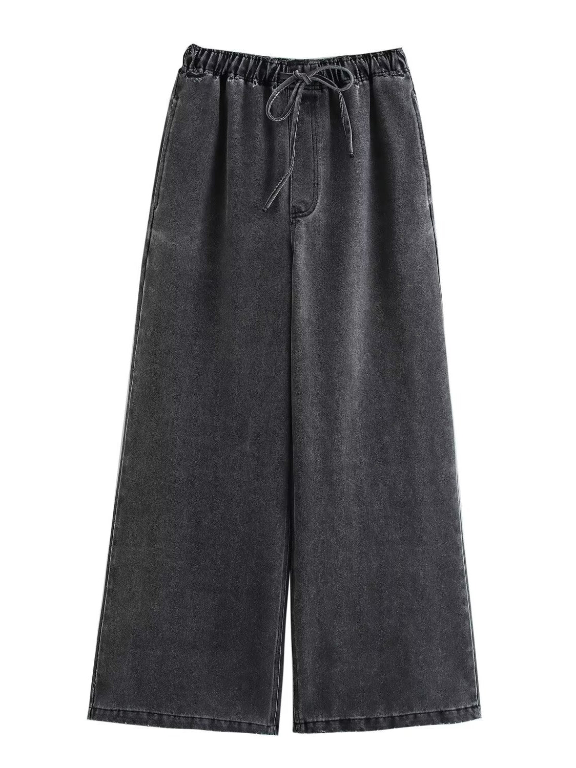 Wide-Leg Drawstring Denim Jeans
