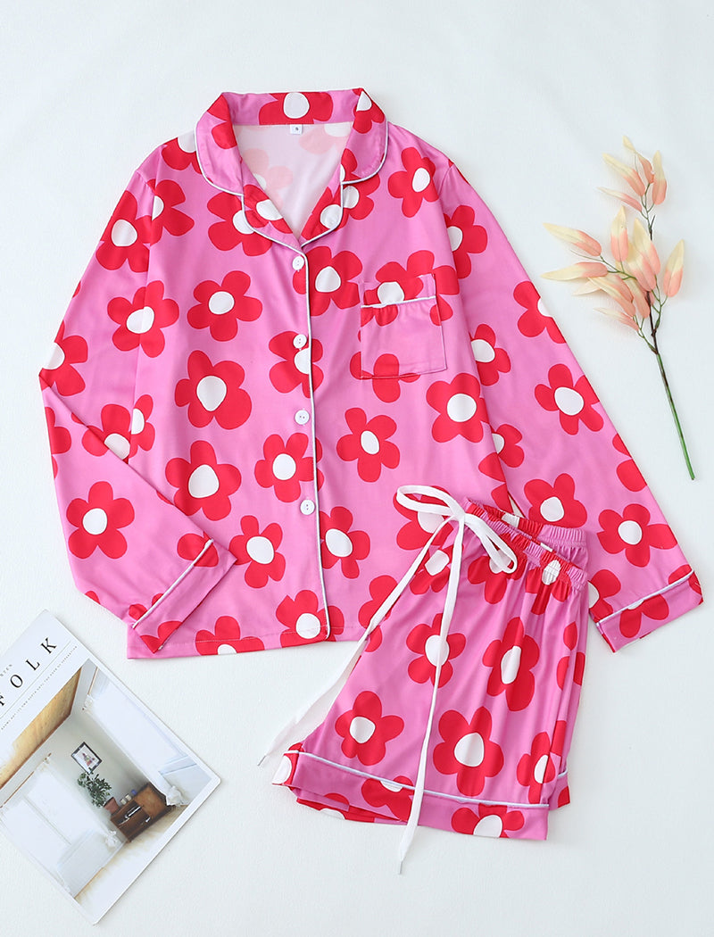 Floral Print Long Sleeve Top and Shorts Set