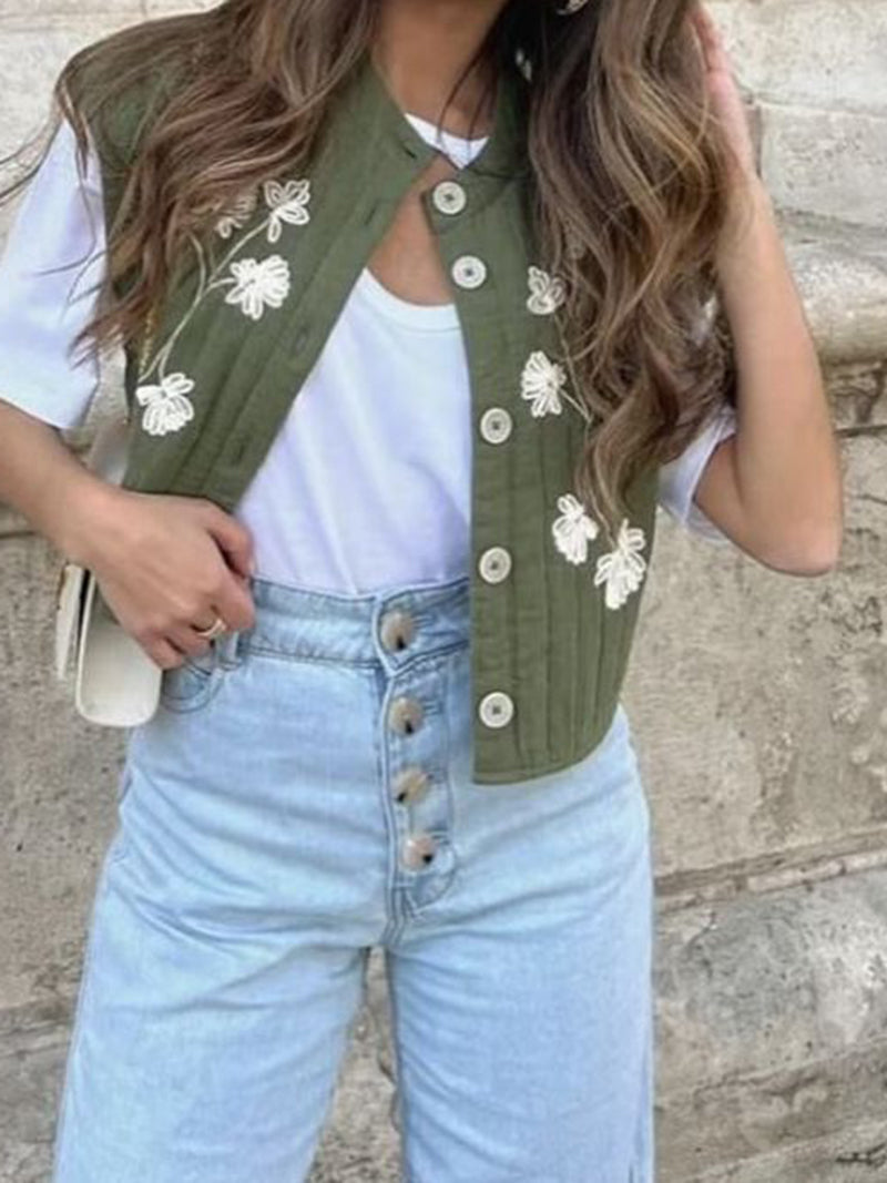 Floral Button-Front Vest