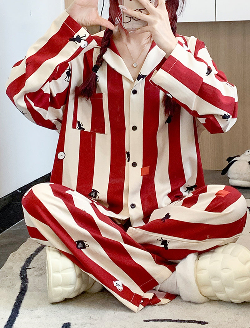 Christmas Striped Print Long Sleeve Pajama Set