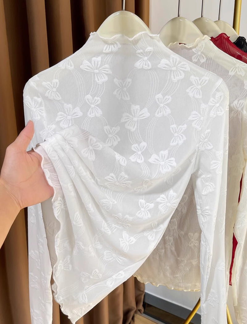 Sheer Floral Lace Long Sleeve Top