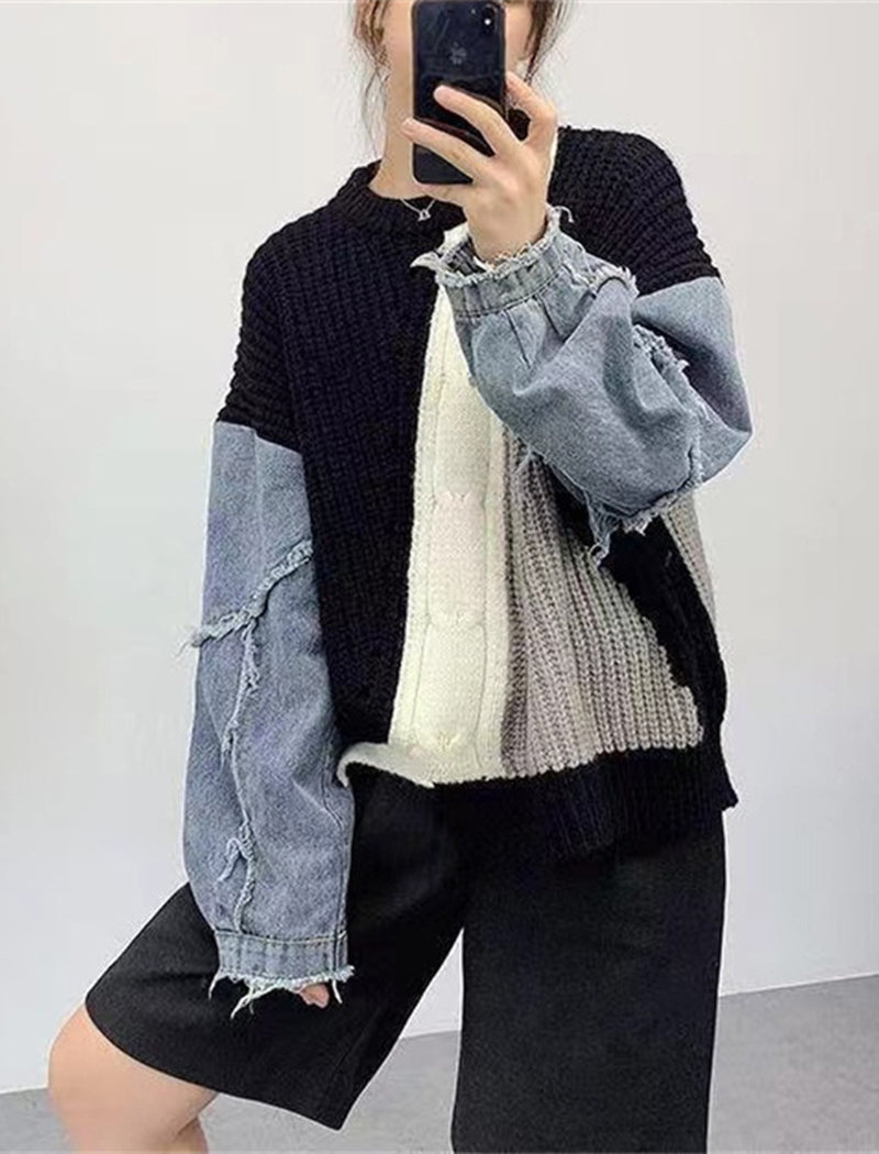 Patchwork Distressed Sweater