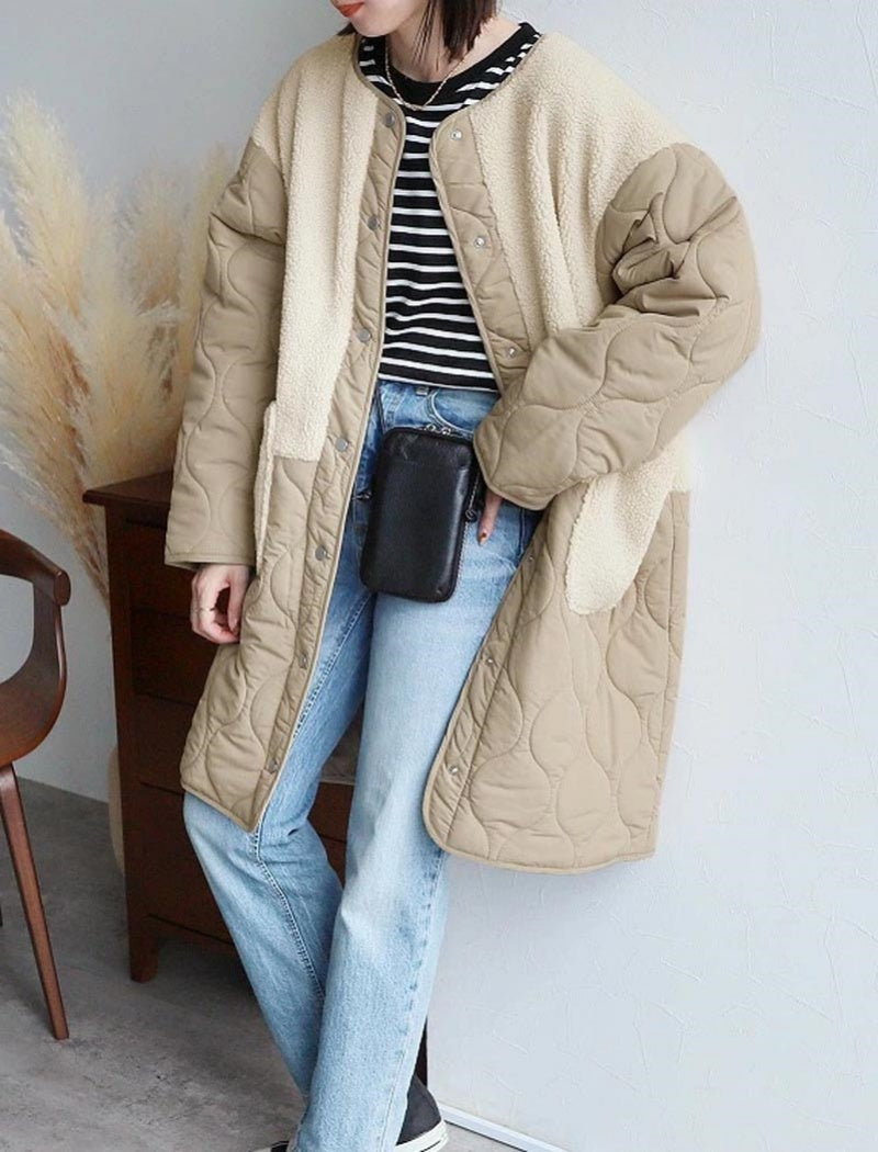 Patchwork Mid-Length Puffer Coat