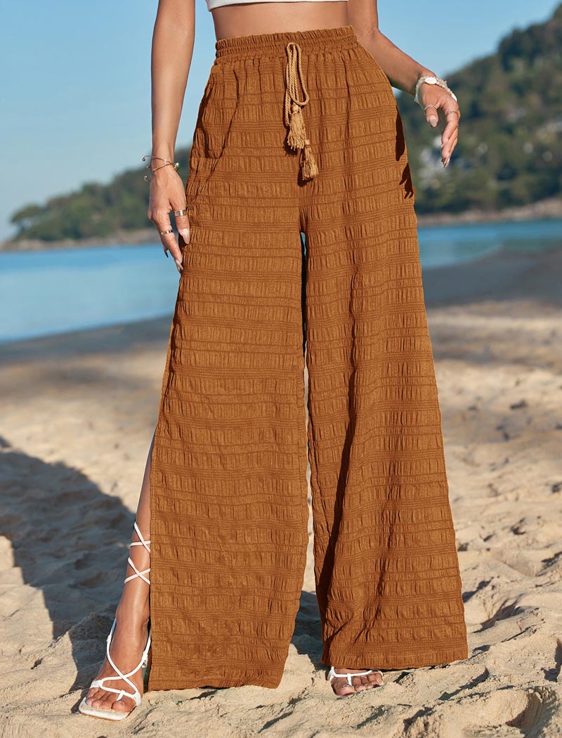 High-Waisted Textured Wide-Leg Pants