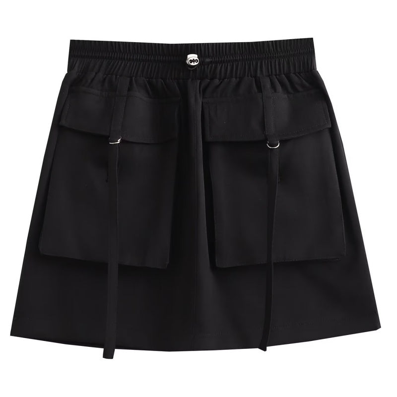 Elastic Waist Skirt with Utility Pockets