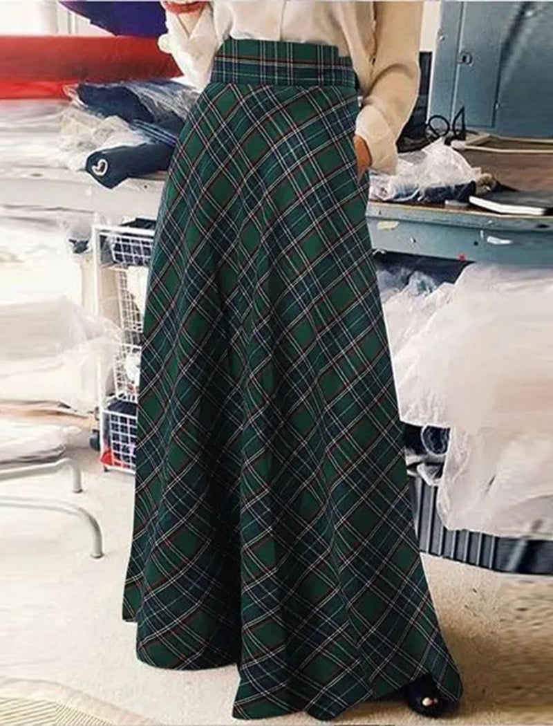 High-Waist Plaid Maxi Skirt