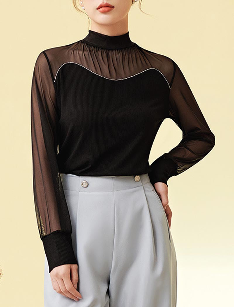 Sheer Mock Neck Blouse