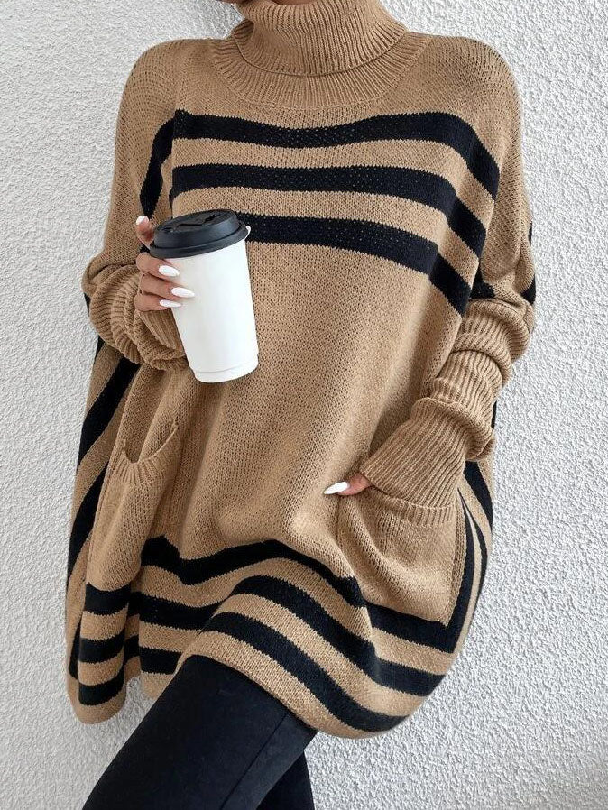 Striped Oversized Turtleneck Sweater