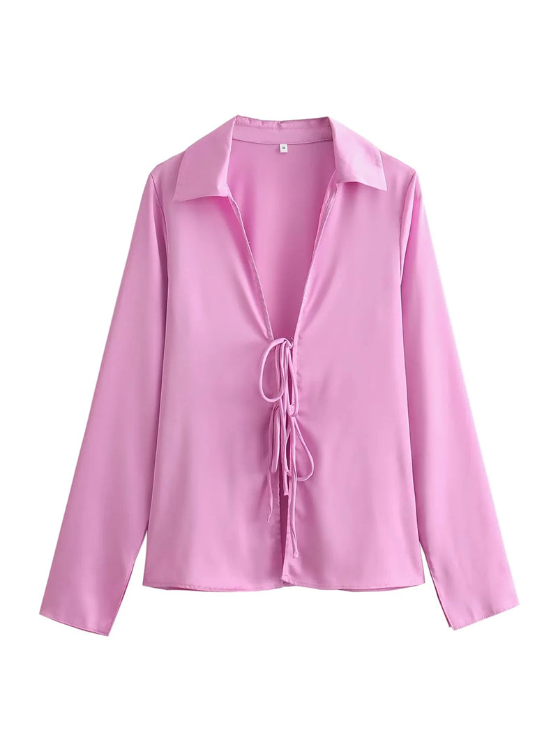 Tie-Front V-Neck Blouse