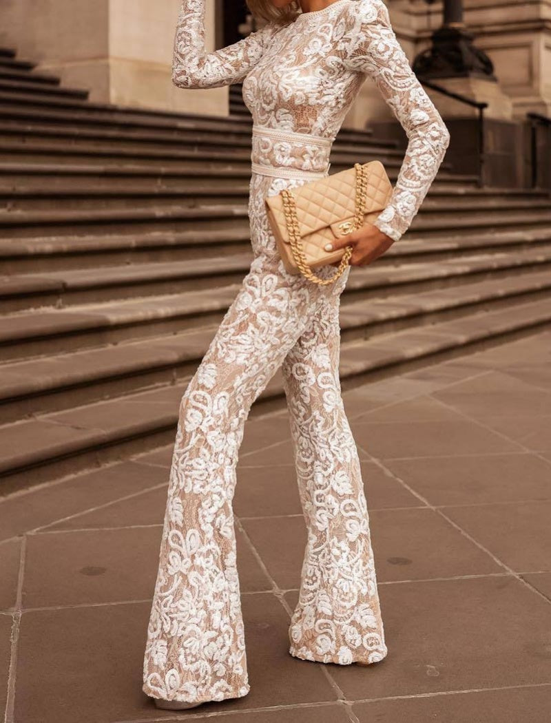 Floral Lace High-Waisted Jumpsuit