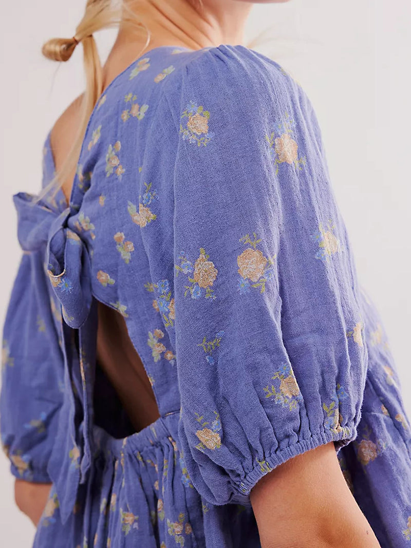 Floral Print Tie-Back Blouse