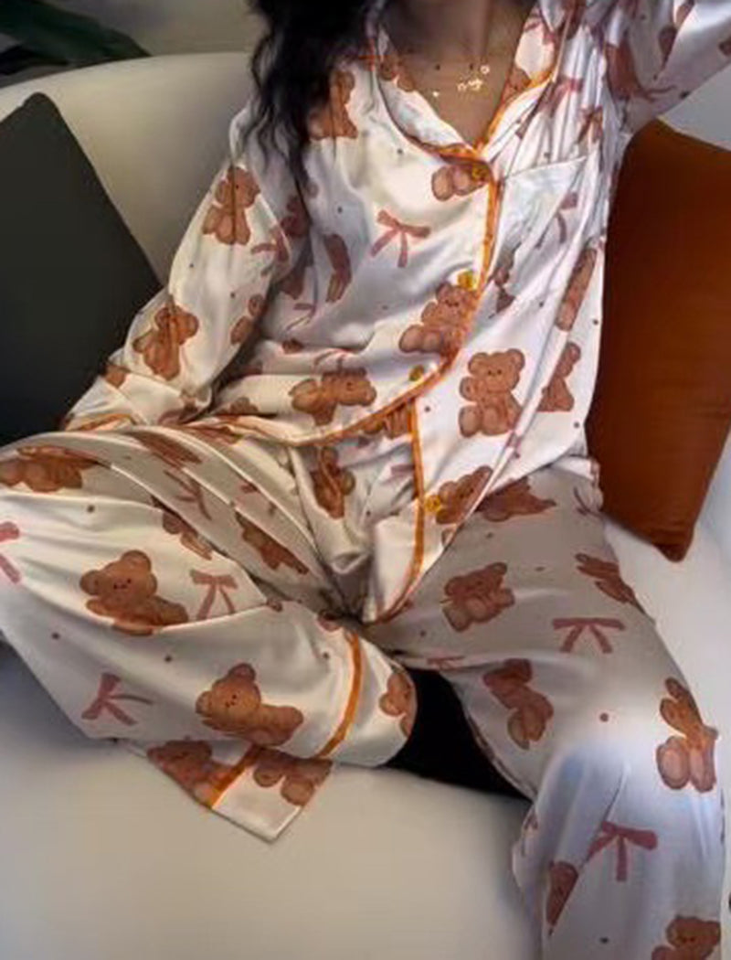 Bow Print Button-Up Pajama Set