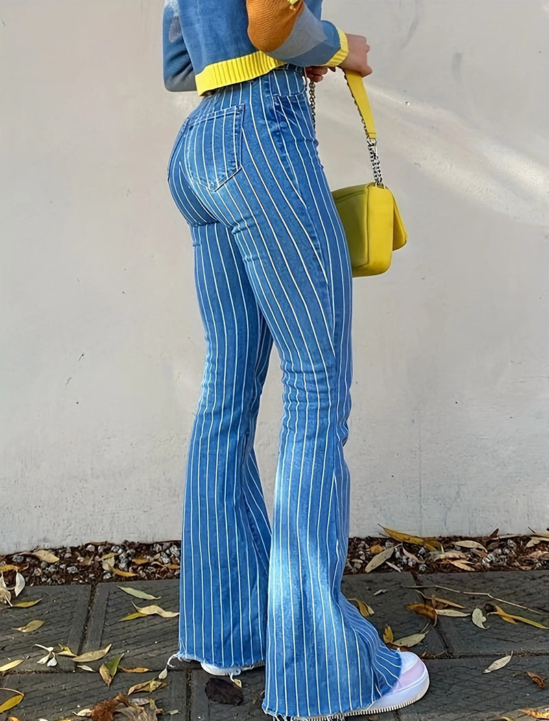 Striped High-Rise Flare Jeans