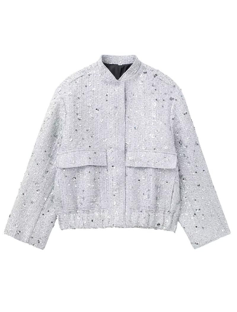Embellished Sequin Bomber Jacket