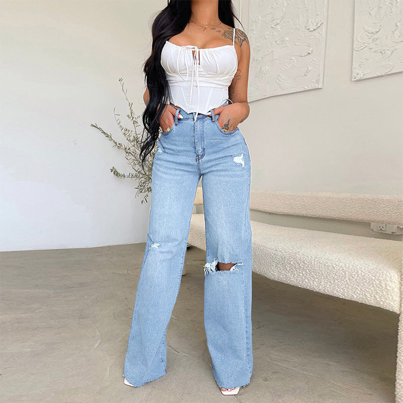 High-Waist Distressed Jeans