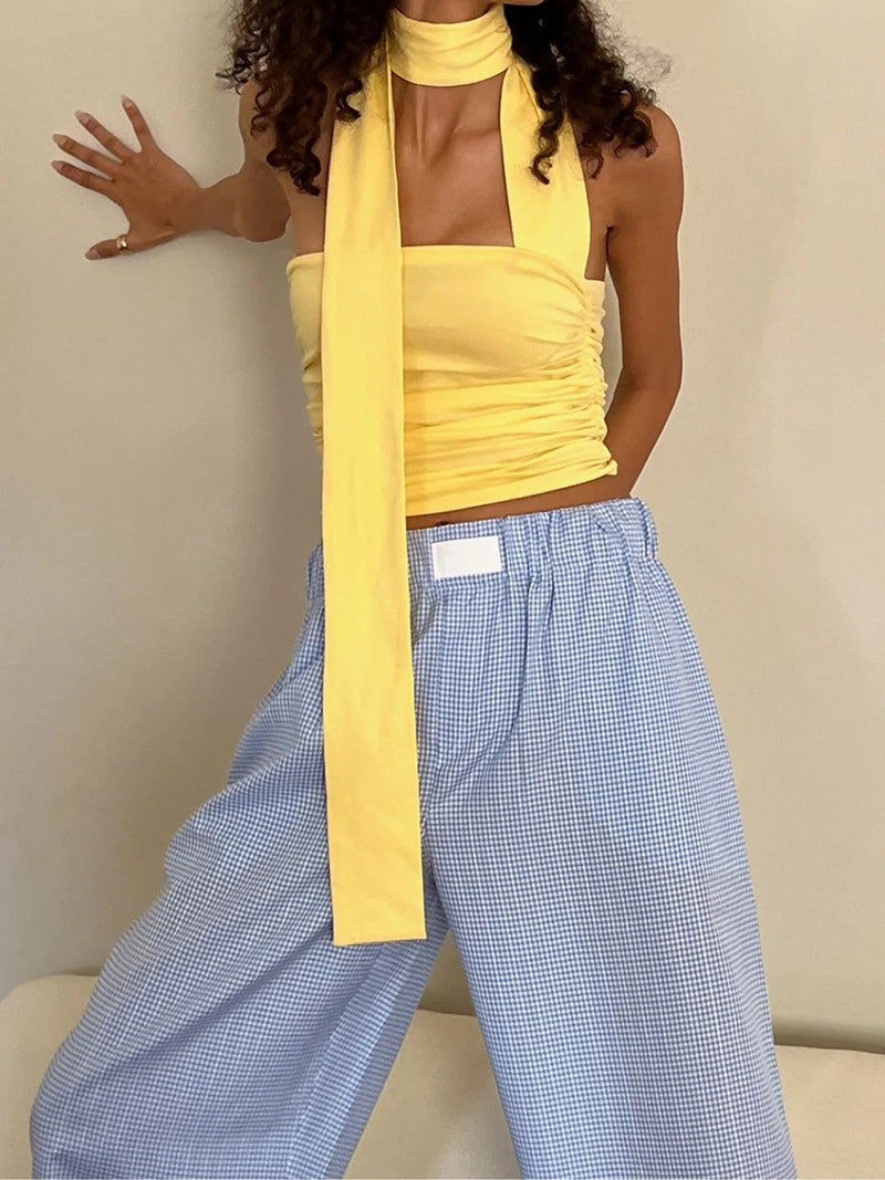 Plaid Mid-Rise Pants