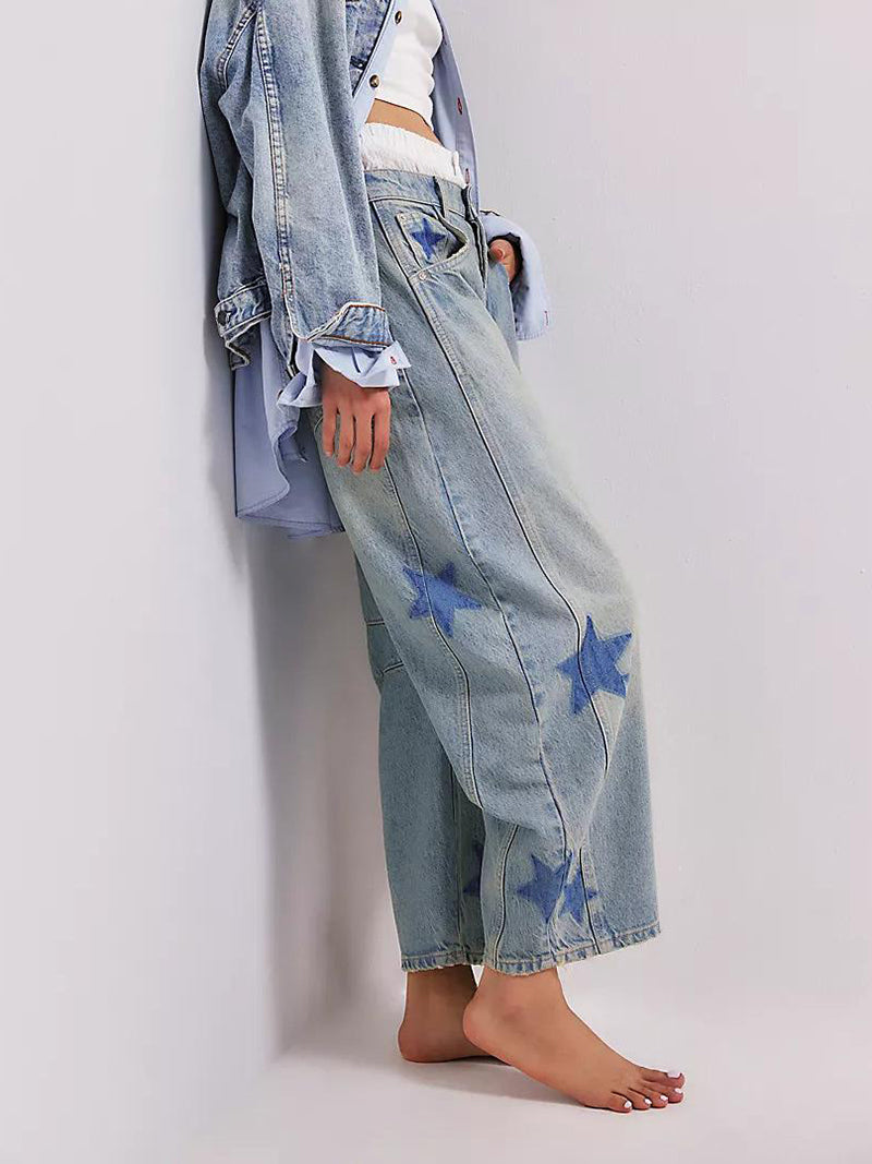 Heart Print Wide-Leg Jeans