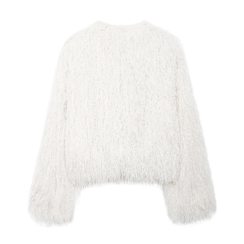 Shaggy Fluffy Knit Sweater with Wide Sleeves