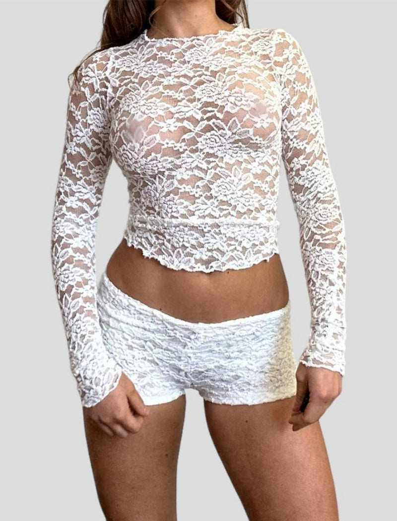 Lace Sheer Long Sleeve Crop Top